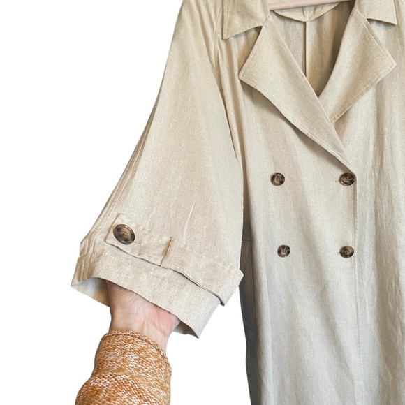 MARFINNO GG-Made in Uruguay-Double Breasted—Linen -Tie Waist Trench Coat-NWT - Picture 3 of 15